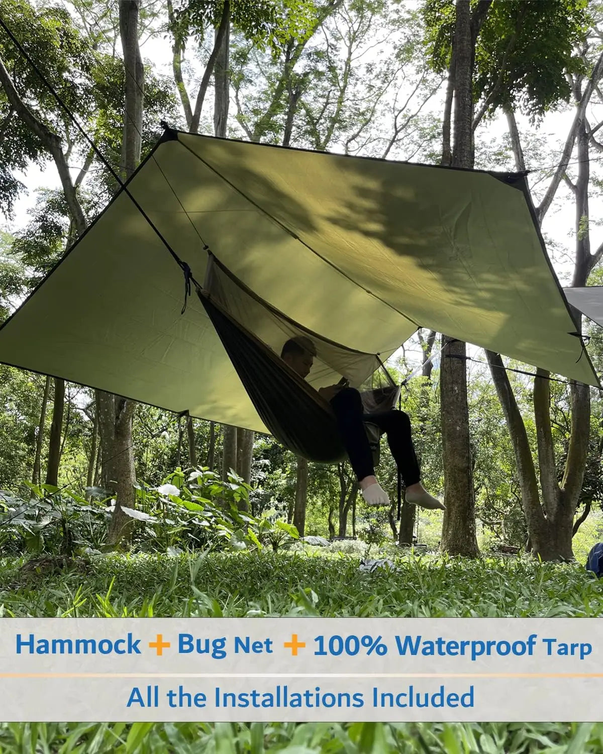 Hammock Camping with Rain Fly Tarp and Net Portable Double Camping Hammock for Outdoor