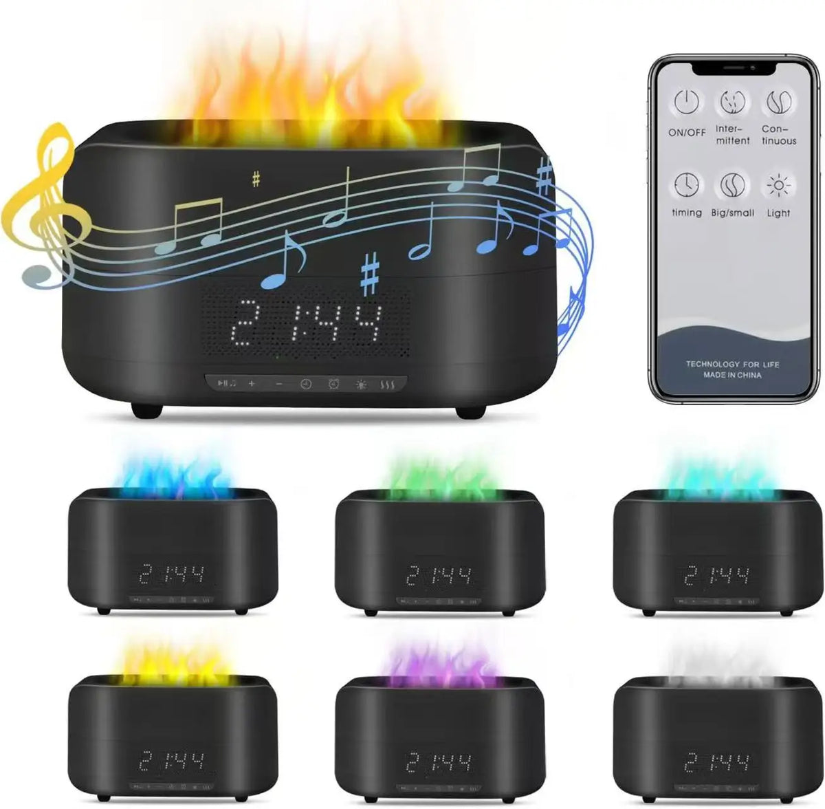 Large-Capacity Ultrasonic Aromatherapy Humidifier with Colorful Flame Light, Bluetooth