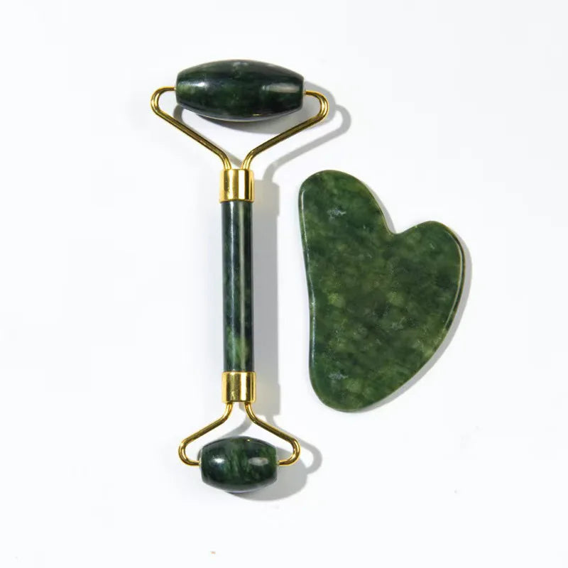 Jade Roller and Gua Sha Set Jade Facial Roller Massager Green Wind Jade Manual