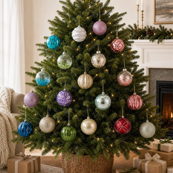 High-Quality 9-Piece Christmas Ball Set with Embossed Diamond Pattern Colored Balls