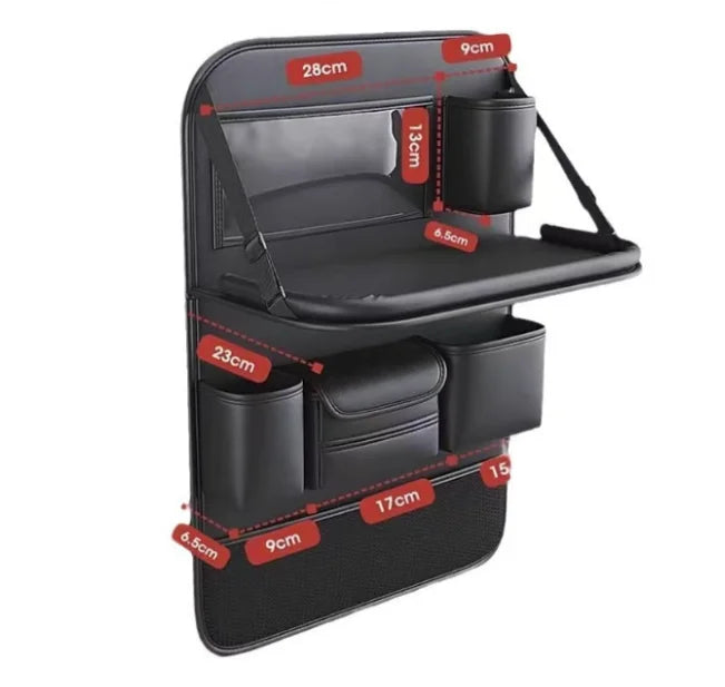 Black Car Back Seat Organizer Foldable Tray Table Storage Bag with Cup Holders Phone Card