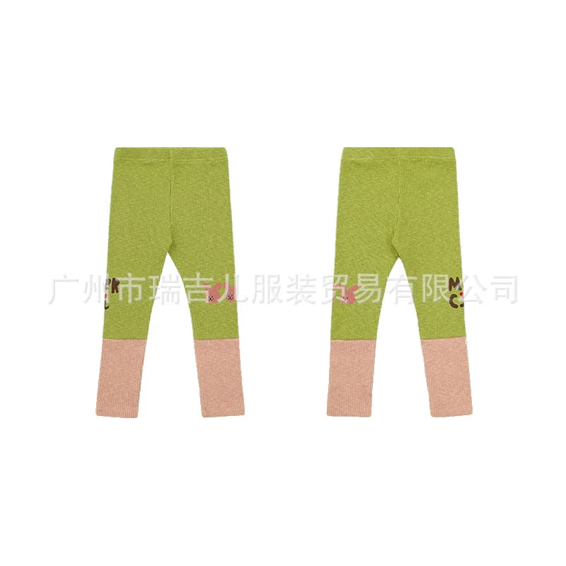 Stock Childrens Cotton Fleece-Lined Thickened DERON Base Leggings; Autumn/Winter Kids