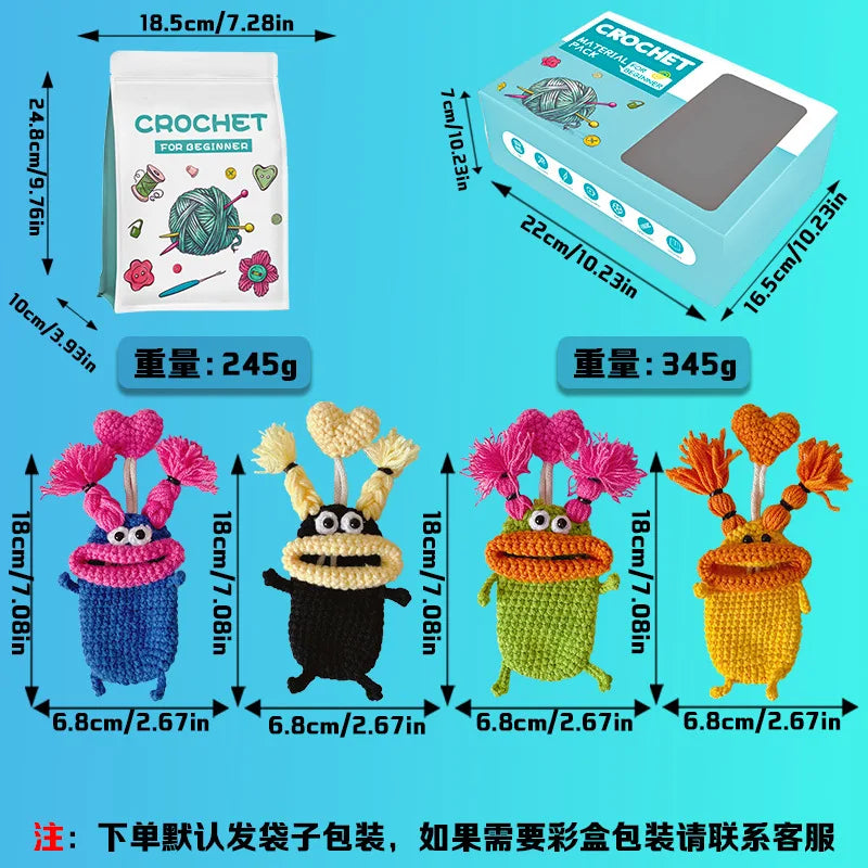 DIY Crochet Kit Woven Technique Yarn for Crafting Animal Doll Pendant Beginner English
