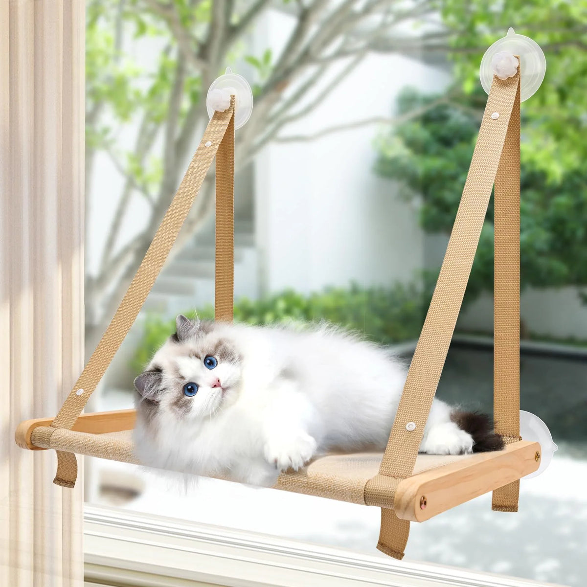 Eco-Friendly Wooden Fiber Cat Window Hammock Foldable Suction Cup Perch Indoor Resting