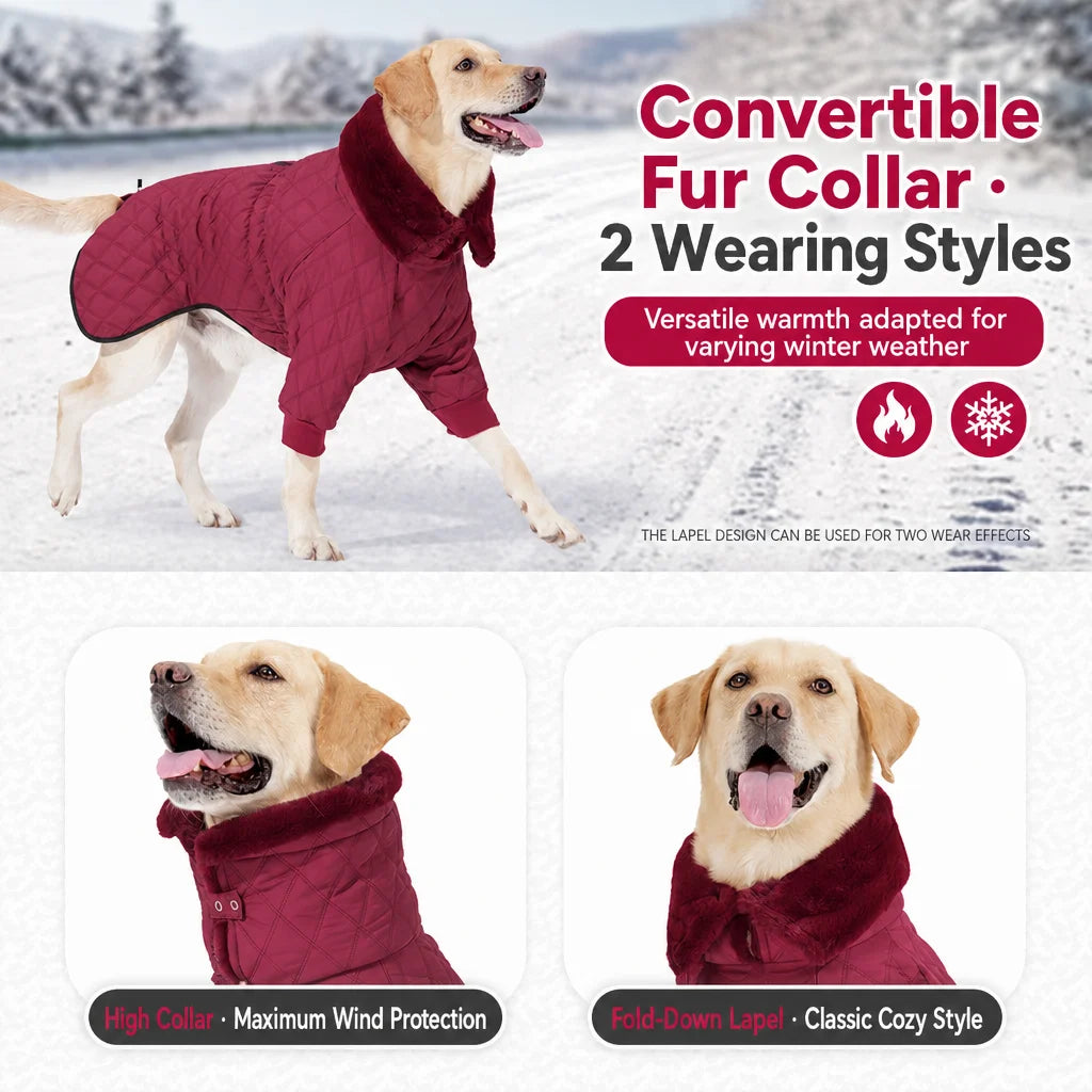Warm Adjustable Dog Puffer Coat Waterproof Double Zipper Two Legged Turtleneck Jacket