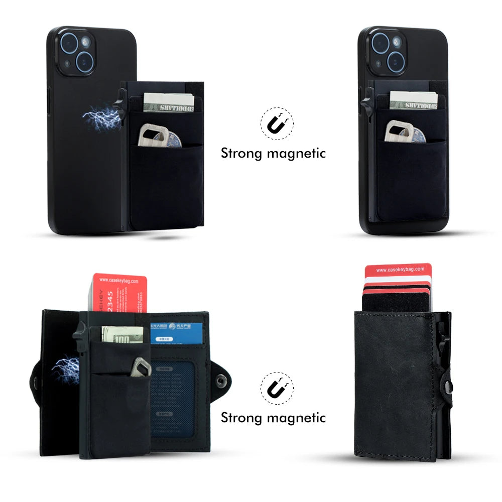 Multifunction Slim Minimalist Genuine Leather Anti-Theft Pop Up Wallet RFID Blocking