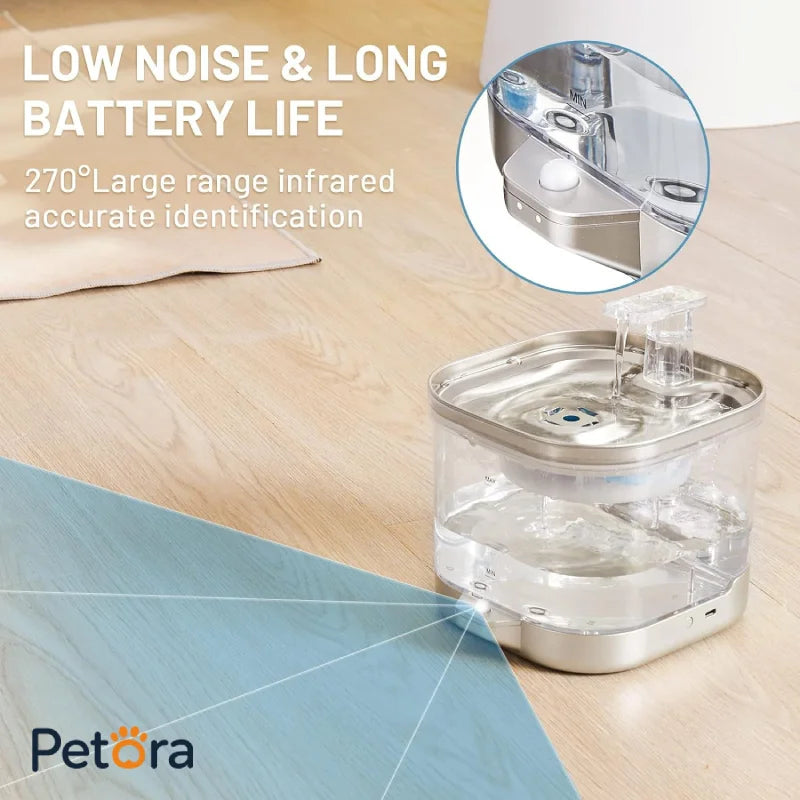 Quiet Cat Water Fountain 2L with Visible Tank and Automatic Water Flow
