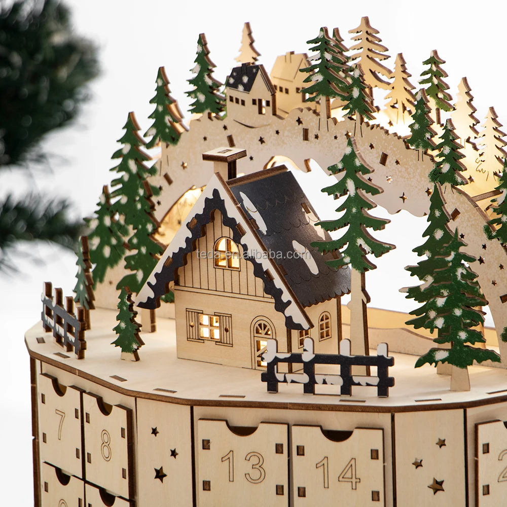 LED Christmas Wooden Advent Calendar December 1st Countdown for Kids Christmas Gift