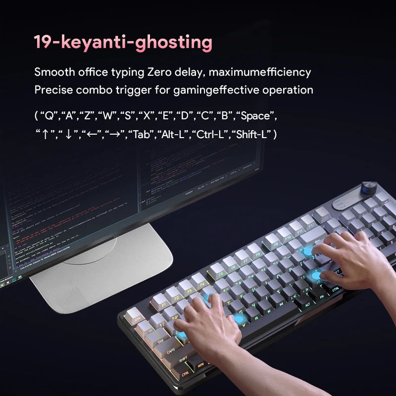 98 Keys Detachable Wired/Wireless Membrane Mechanical Feel Keyboard RGB with PBT Side-Lit