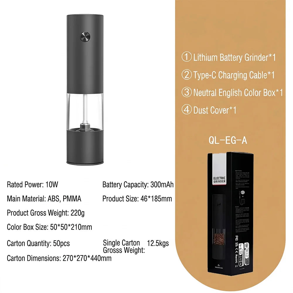 Gravity Sensing Electric Pepper Grinder Automatic Salt Spice Mill Kitchen Grinder
