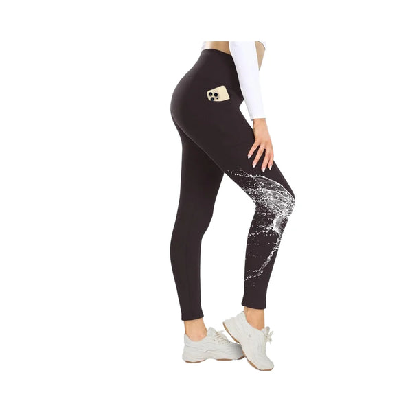 Women'S High-Waisted Winter Thermal Yoga Pants Water-Resistant Fleece Lining Printed