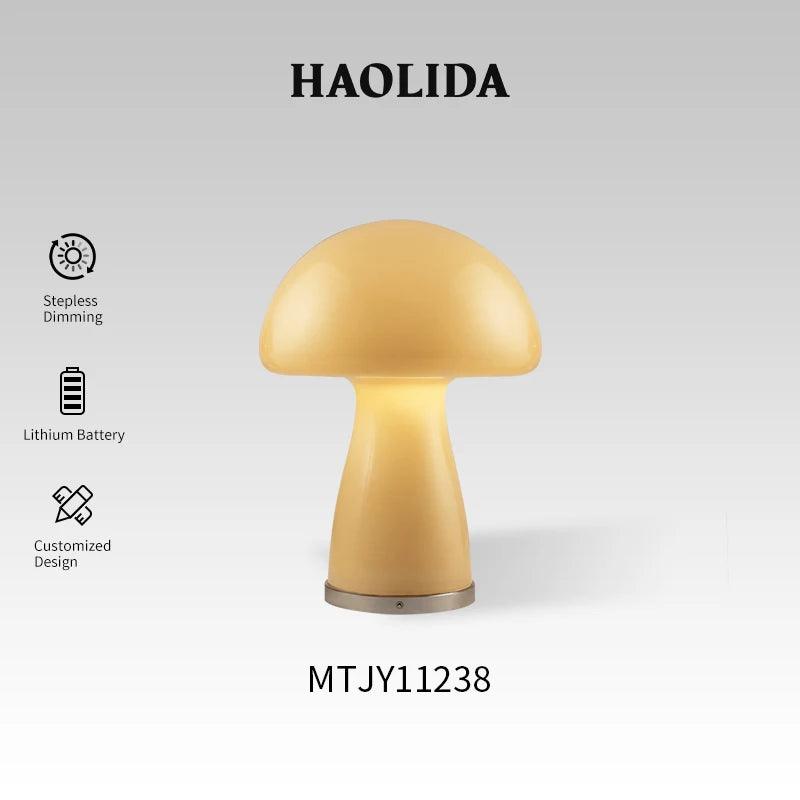 Nordic Style Mushroom Table Lamp Led Touch Atmosphere Retro Glass Living Room Bedroom