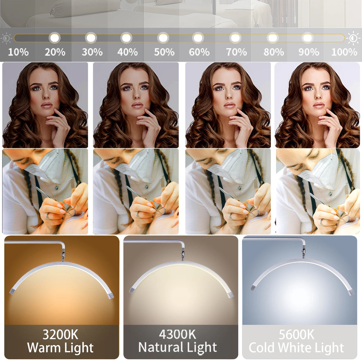 28inch 45W Multi-Angle Led Lash Light Half Moon Light with Tripod for Tattoo Beauty Salon