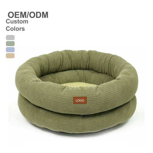 Custom Corduroy Solid Modern Round Pet Bedding Dog And Cat Beds With Carton Packaging