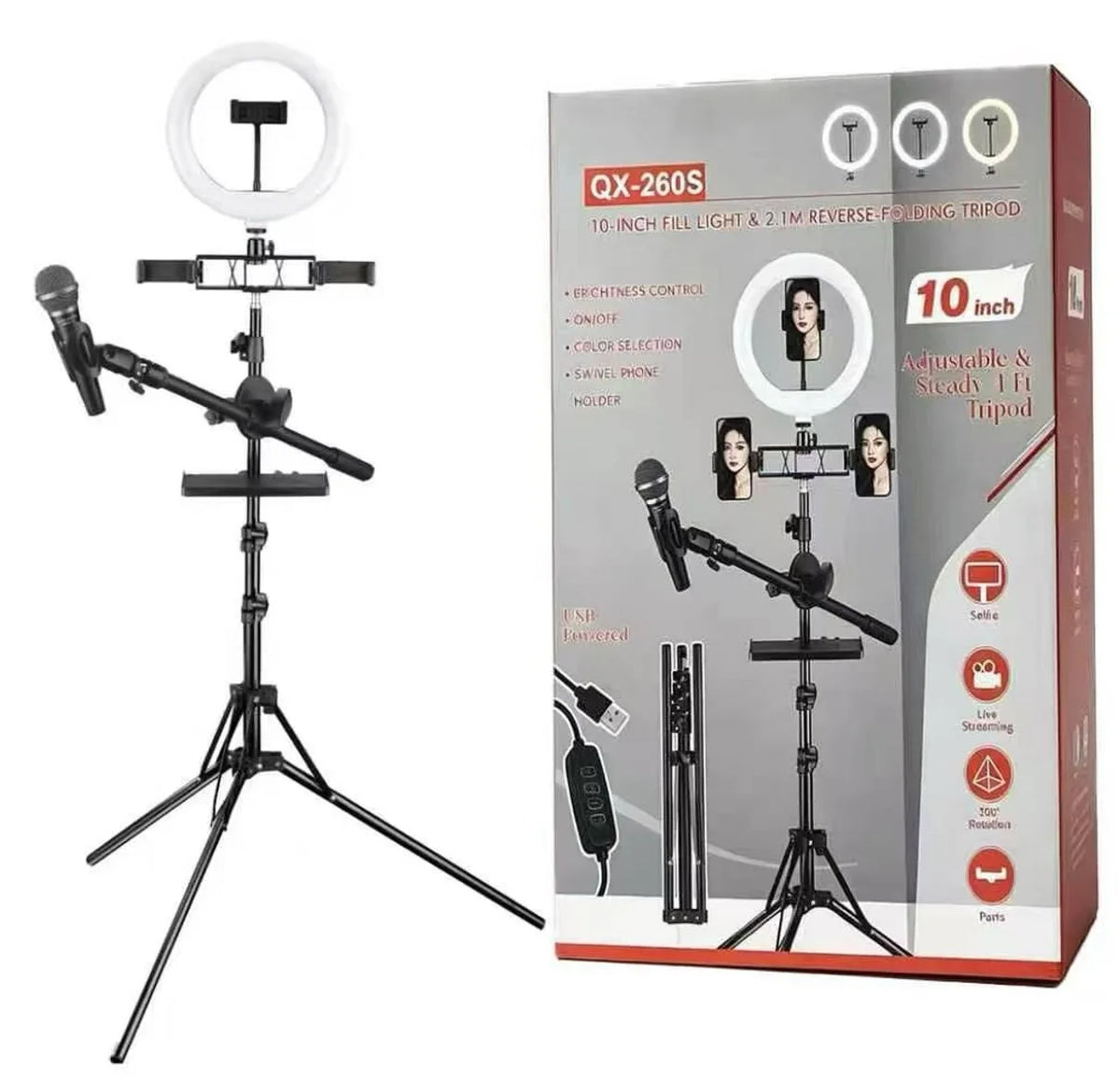 Three-Color Ring Fill Light Lamp 18 Inch 22 Inch Ring Lights with Tripod Stand and Phone