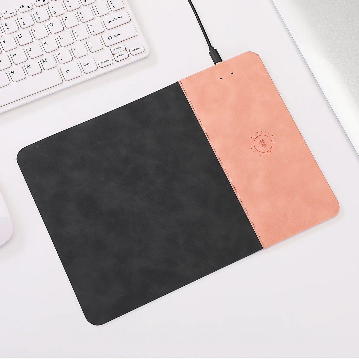 15W Fast Wireless Charging Mouse Pad, Small PU Leather Non-Slip Desk Mat with for Office