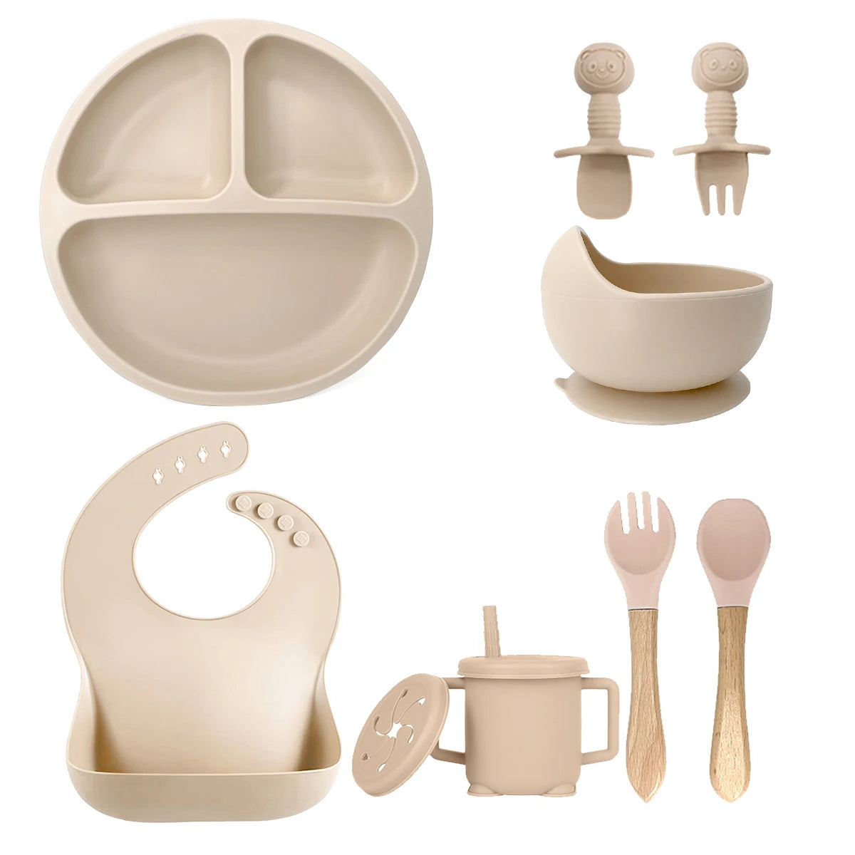 10 Soft Silicone Baby Feeding Equipment Set Spoon Fork Printed Pattern Comfortable