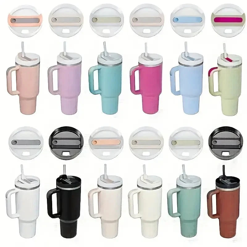 Double Walled Insulated Vacuum Stainless Steel 40Oz Tumbler With Straw Handle And Lid