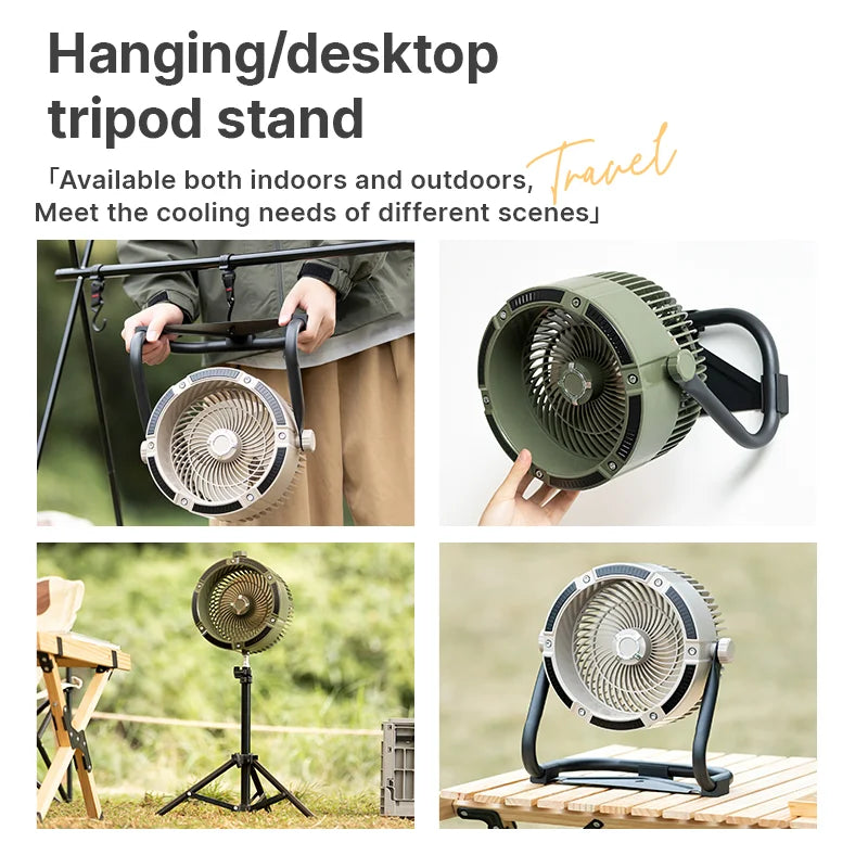 Multifunction Camping Portable Fan Cooling Turbo Fan With Light Rechargeable 6000mAh