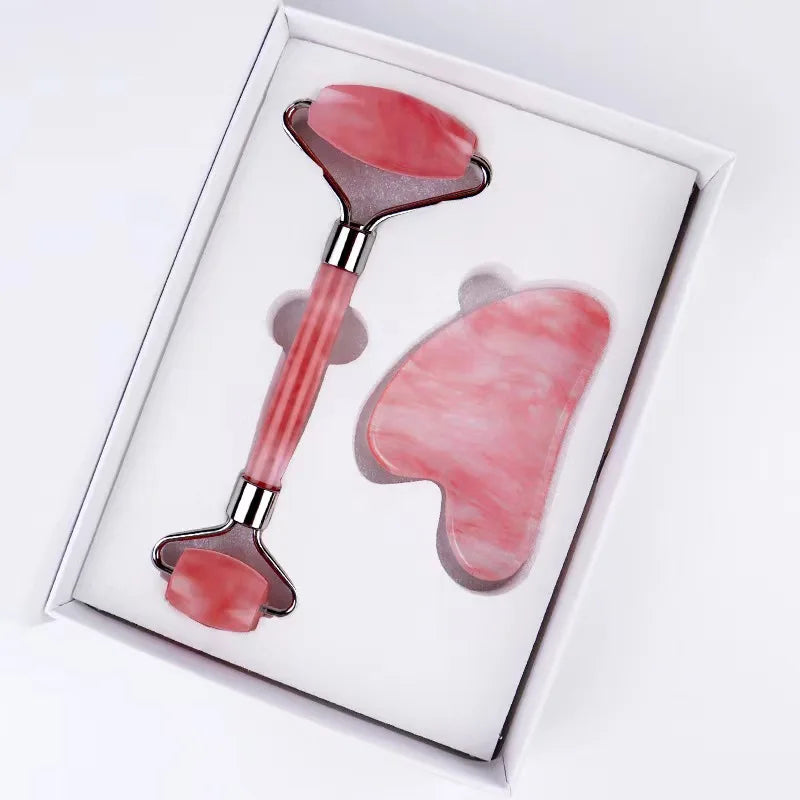 Natural Crystal Gua Sha Stone with Optional Face Roller in 9 Colors