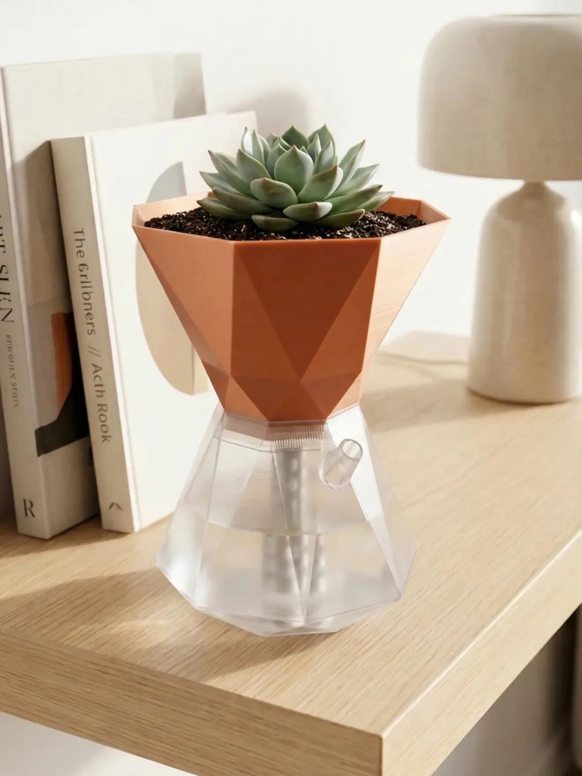 Self-Watering Planter Utilizing Capillary Wicking Principle Featuring Transparent Bottom