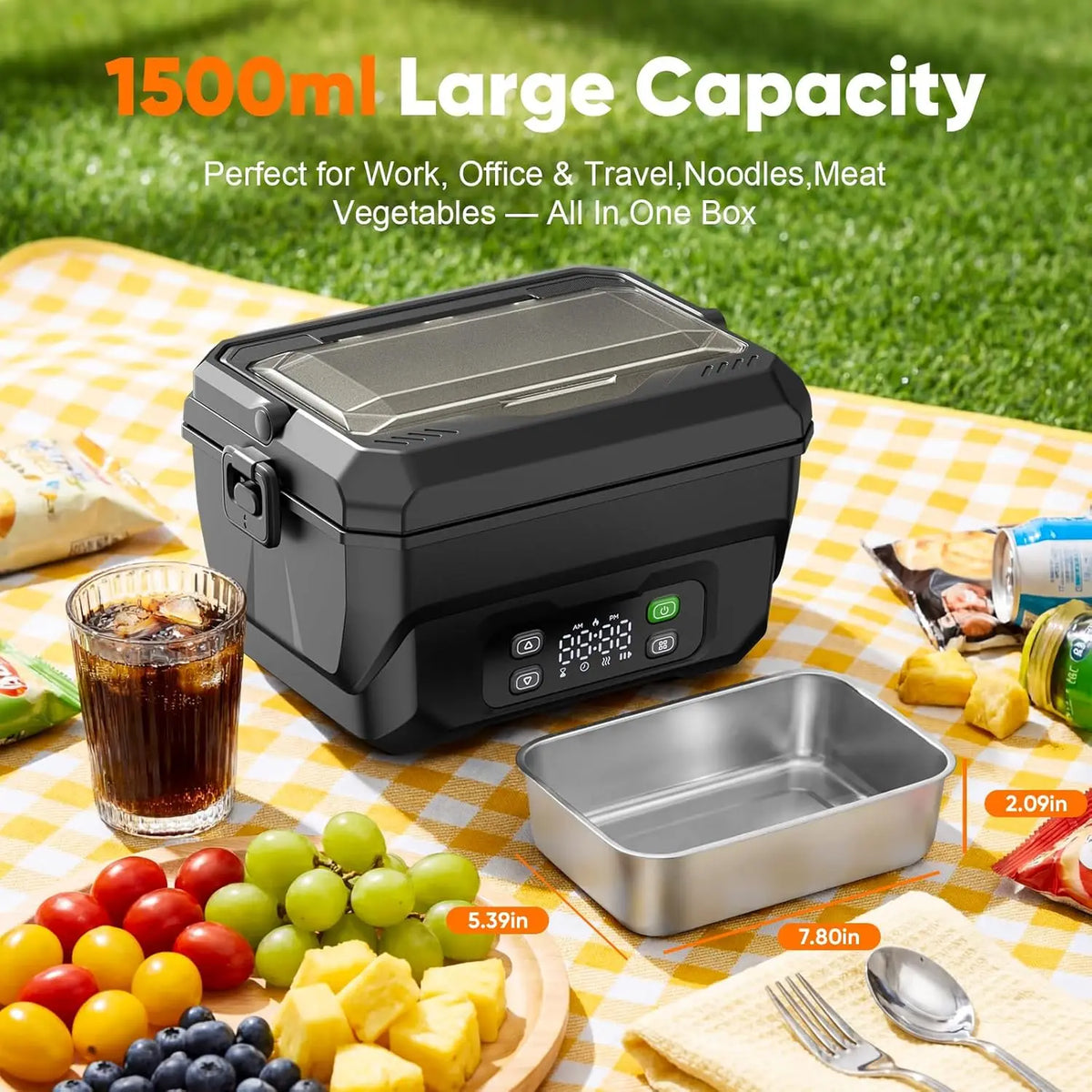 22500mAh Portable Electric Heating Lunch Box Rechargeable 304 Food Warmer Heated Lunch