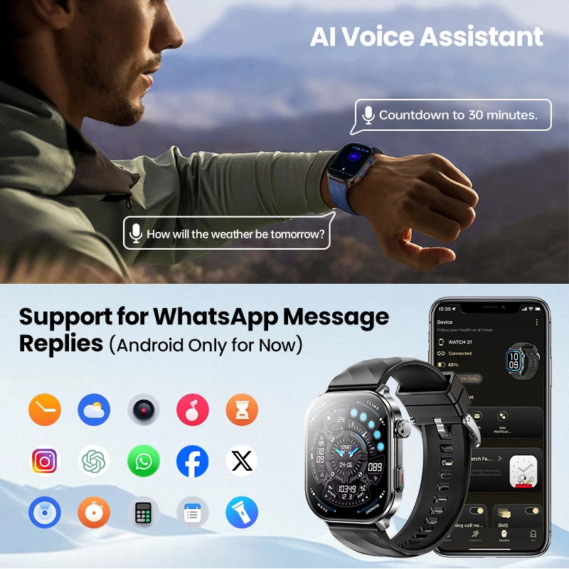 AMOLED Smart Watch with 2.04 Inch Touch Screen, IP68 Waterproof Fitness Tracker