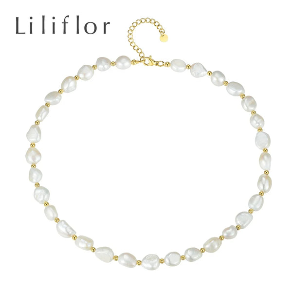 18K Gold Plated Stainless Steel Jewelry Natural Pearl Beaded Chain Allergy Free Necklaces