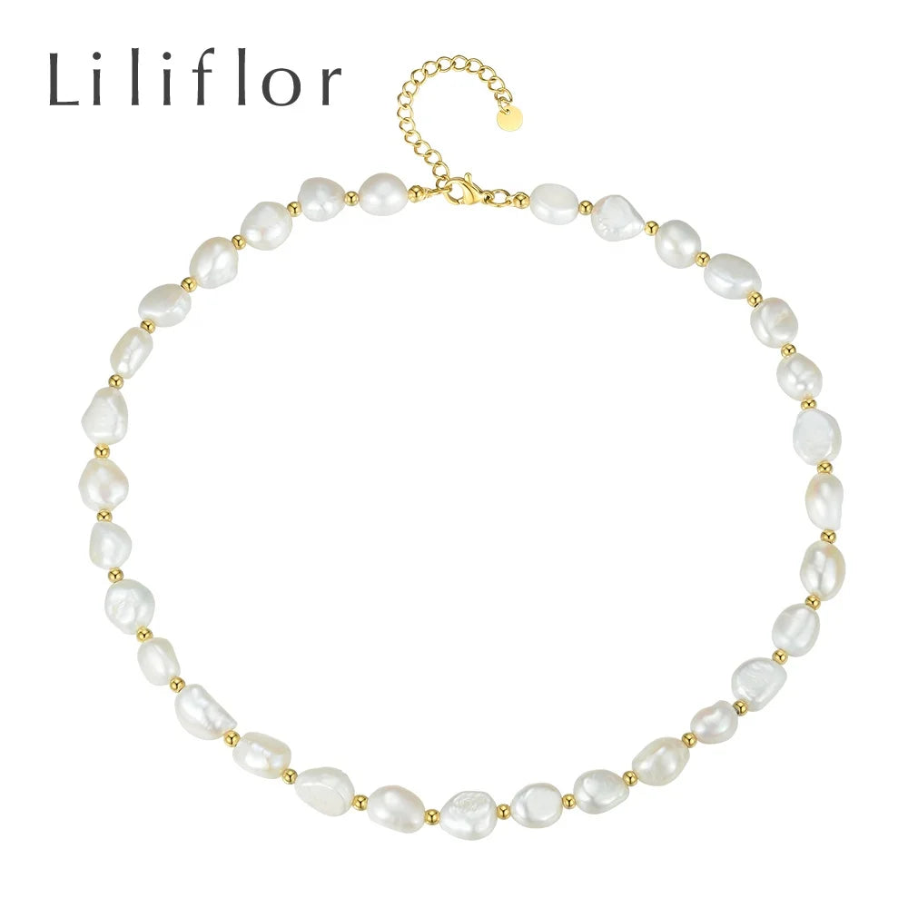 18K Gold Plated Stainless Steel Jewelry Natural Pearl Beaded Chain Allergy Free Necklaces