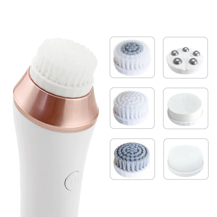 Electric USB Multi Function Face Device 7 Cleaning Heads Silicone Sponge Metal Roller