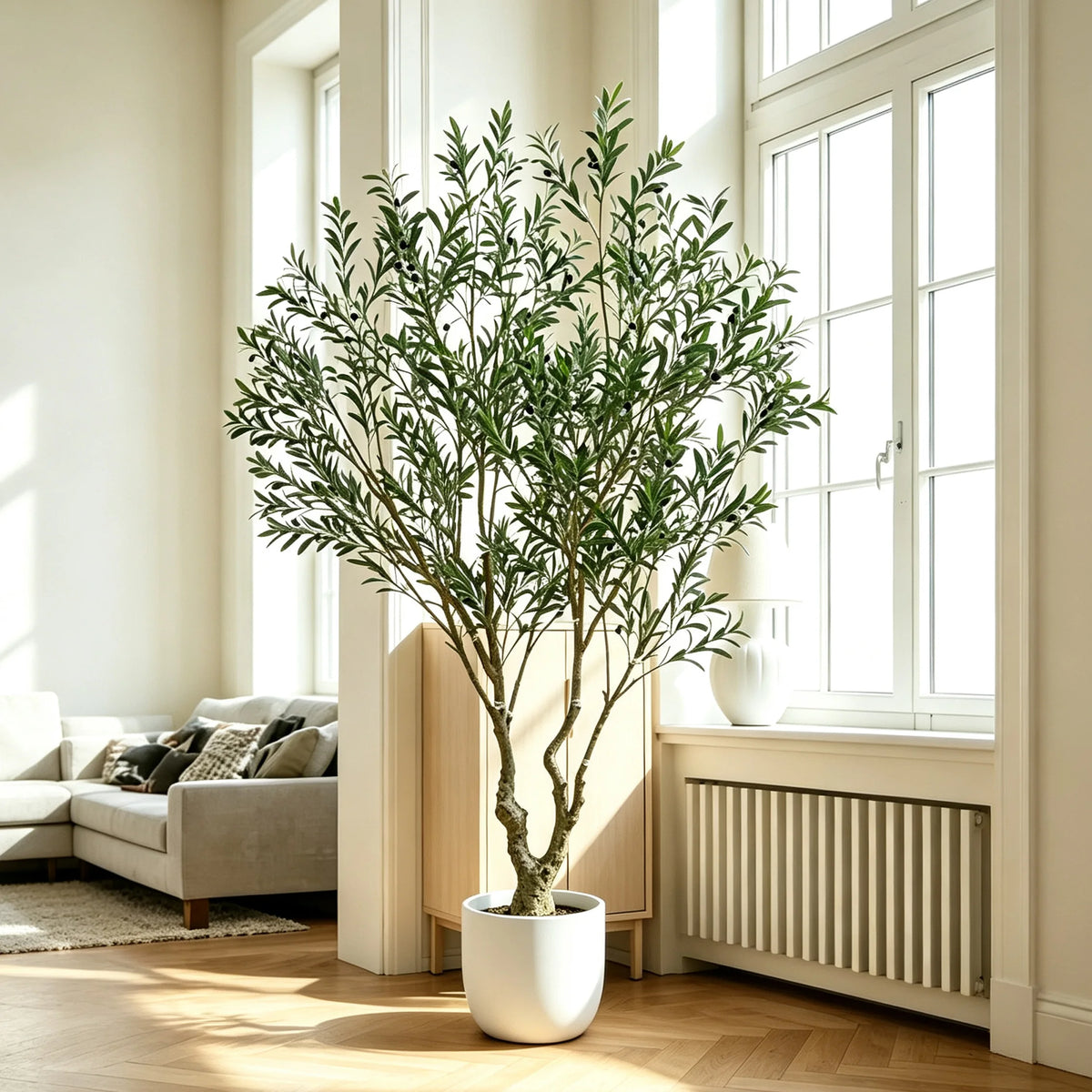 Lifelike Real Touch Artificial Potted Olive Tree Decorative Faux Plant for Indoor Outdoor