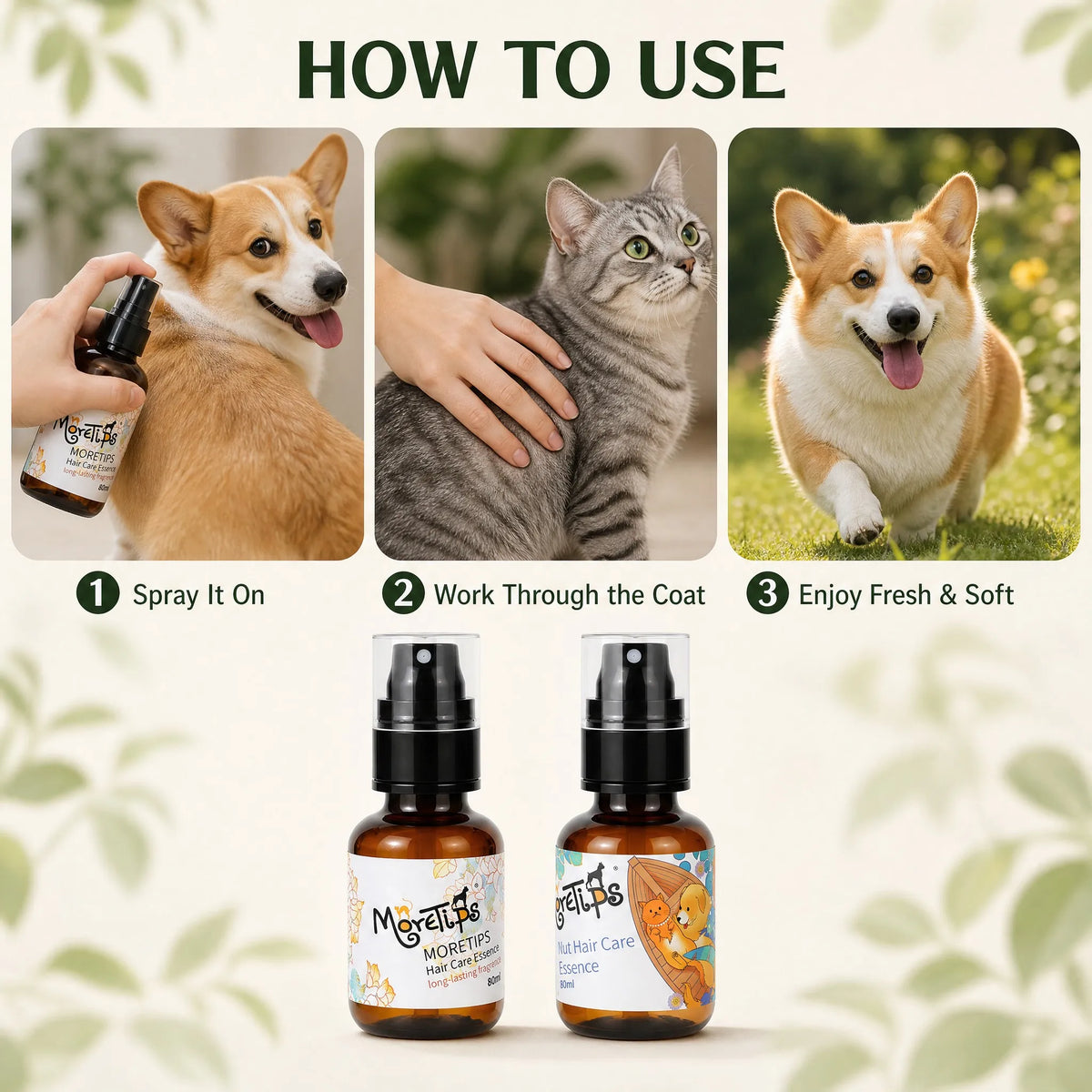 Pet Hair Care Spray Silk Smooth 80ml Nut Essential Oil Argan Oil Silk Protein Anti