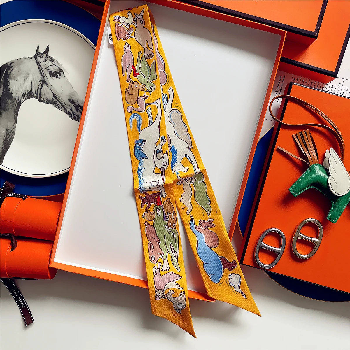 5*86 Cm Neck 100% Silk Scarf Custom Printing Scarves Designer Head Bag Women Stylish