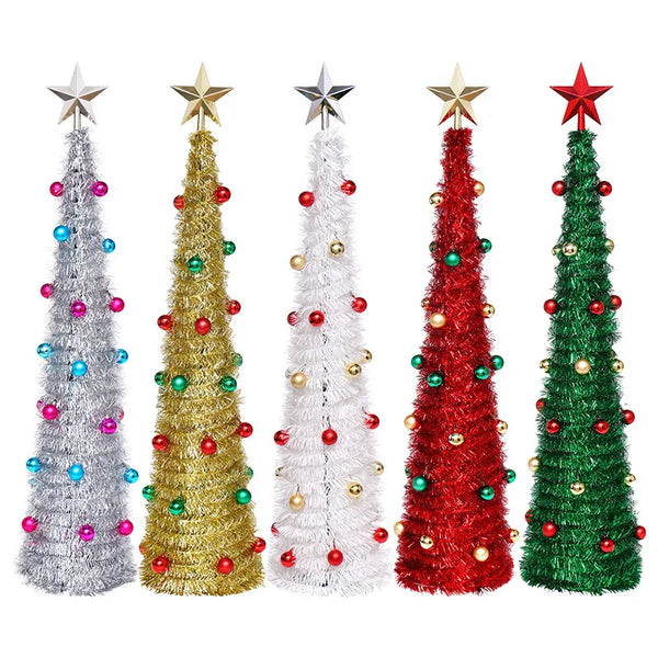 Colorful Sequins Folding Tops Foldable Christmas Tree with Mini Ball Artificial Ornaments