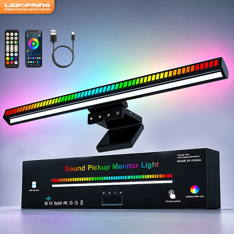 Music Sync USB WiFi LED Monitor Light Bar RGBIC Computer Gaming Atmosphere Light Black
