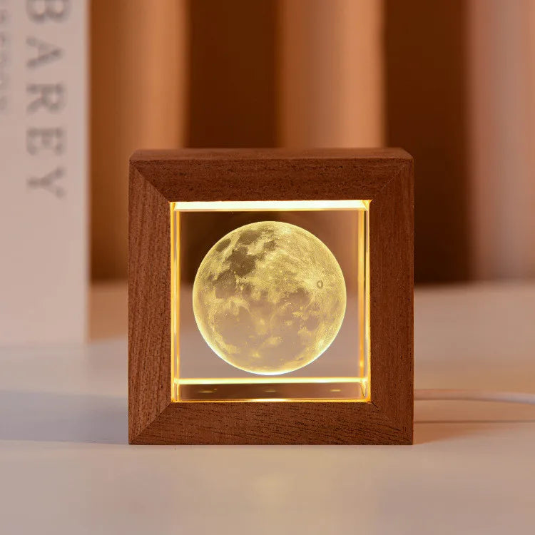 Crystal Cube Creative Ornaments Handmade Laser Engraved Fairy Style 3D Night Lights