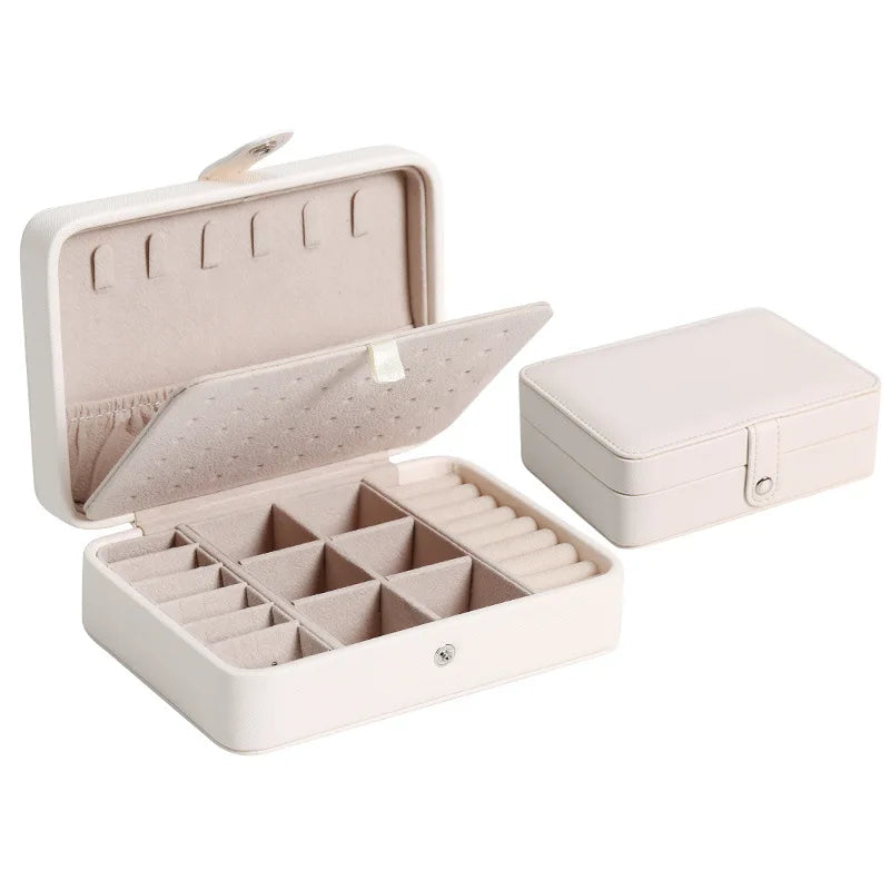 Portable Travel Square Leather Jewelry Box Storage Organizer with Earring Holder Display