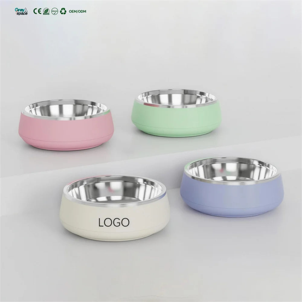 Source Double Wall 304 Stainless Steel Pet Bowl Non Slip Slow Feeder Bowl for Dogs Cats