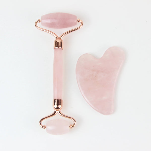 Rose Quartz Pink Jade Roller Gua Sha Back Application Set Face Neck Massager Infrared