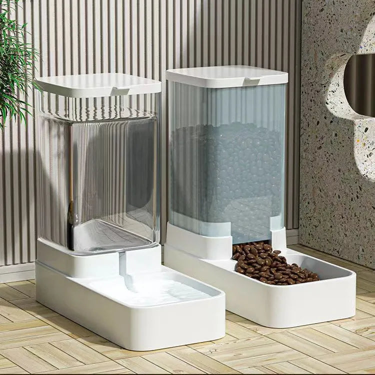 Automatic Dog Cat Feeder and Water Dispenser Set Gravity Pet Feeders Waterer Fountain