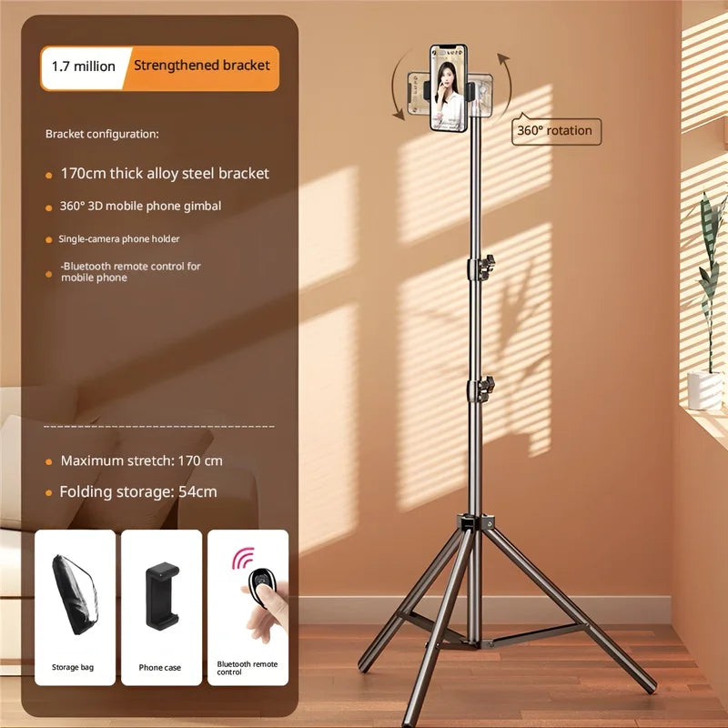 Portable Foldable Ring Light Stand with Phone Holder, Dimmable Live Stream Tripod