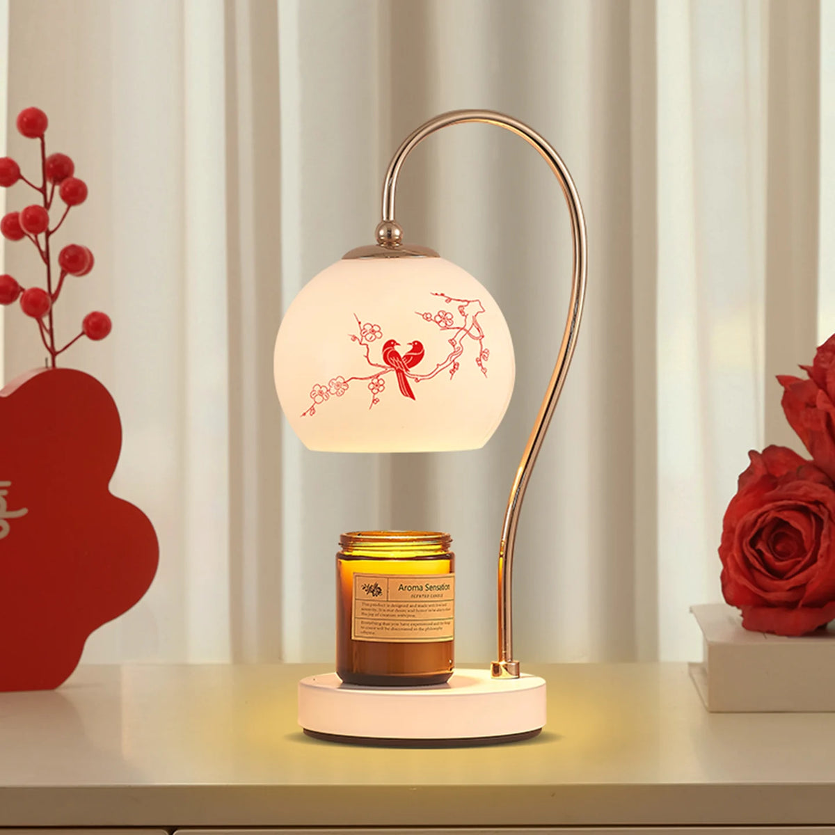 Modern Candle Warmer Lamp with Timer Dimmable and Adjustable Height for Birthday or House