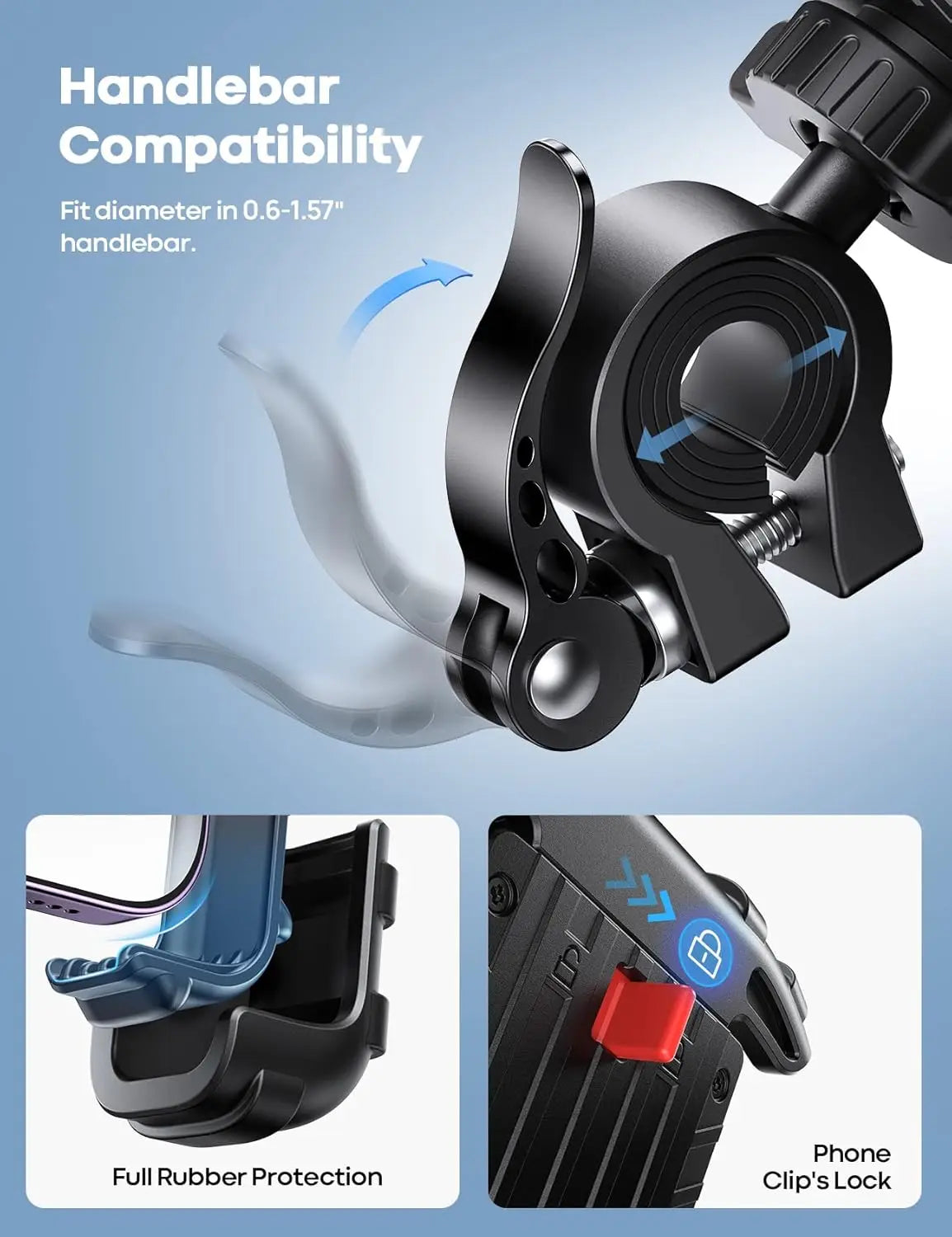 Bike Phone Holder for 4.7\" 6.8\" Smartphones Motorcycle Handlebar Cell Phone Clamp