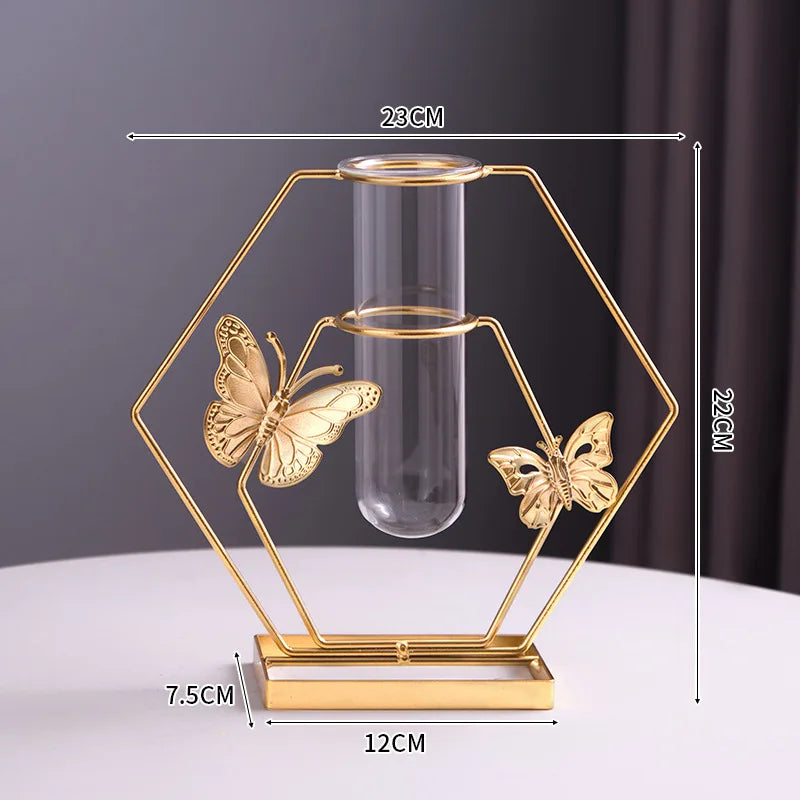 Modern Metal Plant Propagation Station Ginkgo Leaf Desktop Glass Hydroponic Planter Pots