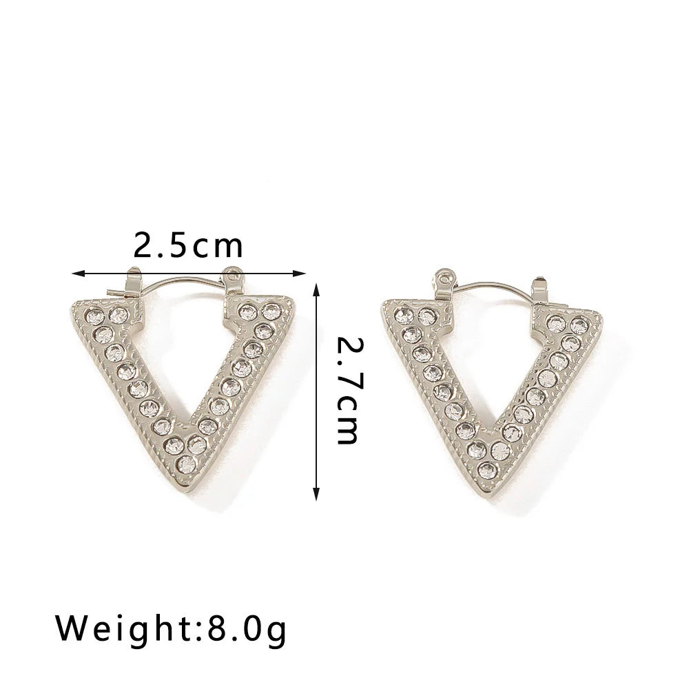 Minimalist Stainless Steel Triangular Zircon Huggie Earrings Geometric 18k Gold-Plated