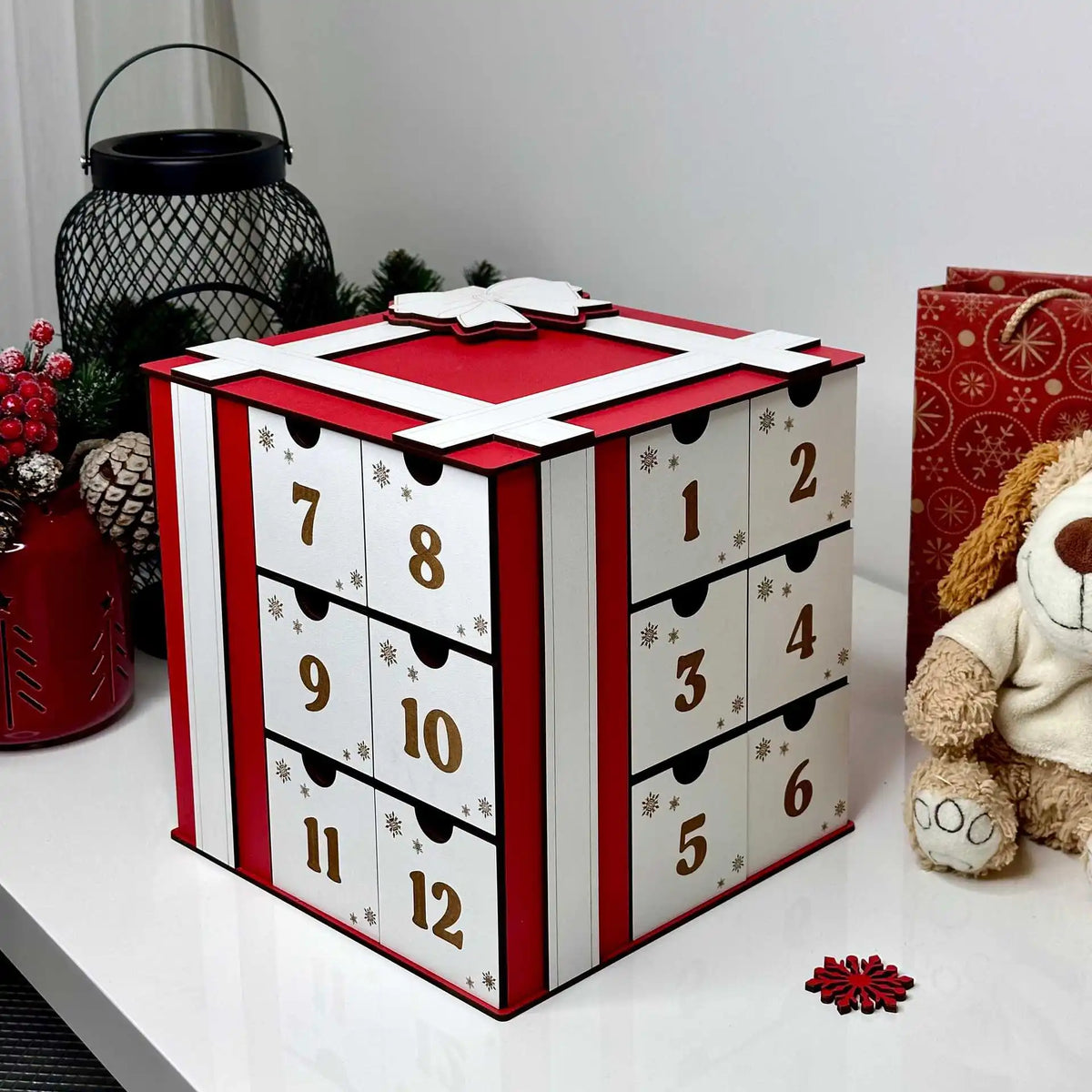 Christmas Advent Calendar Wooden Gift Decoration with Drawer for Countdown Gift