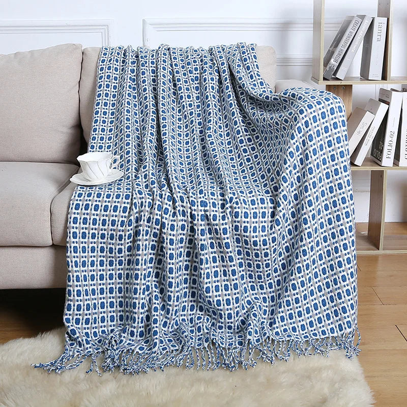 Chunky Knitted Blanket Sofa Throw Blanket With Tassels Weighted Blanket for Winter