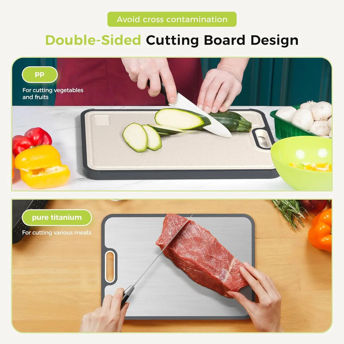 Double Sided Food Grade Pure Titanium Cutting Board with Antimicrobial and Built-in
