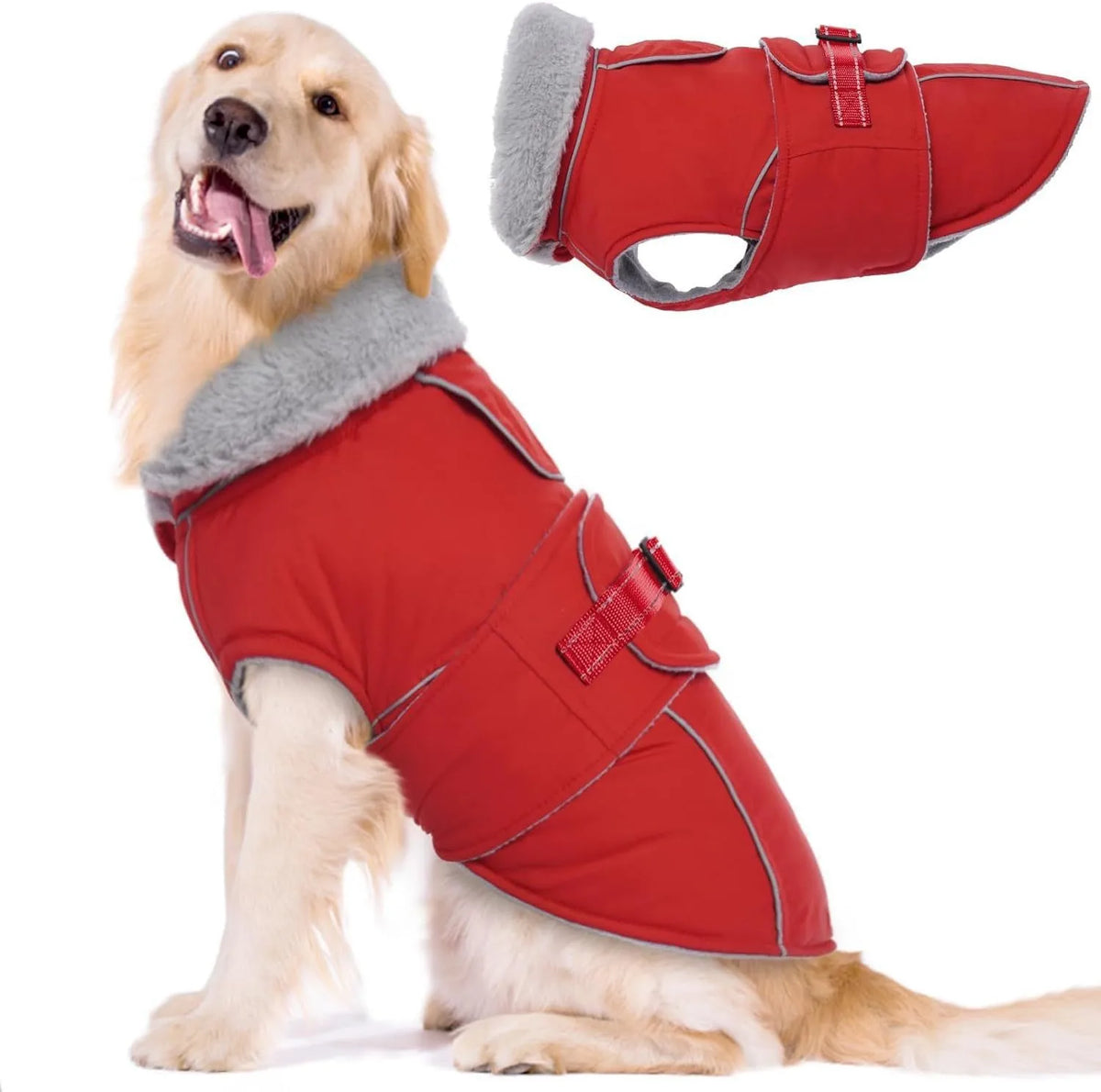 Winter Poly-Cotton Fleece-Lined Warm Dog Coat Windproof and Cold-Resistant with Fluffy