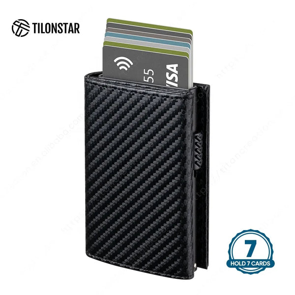Minimalist Carbon Fiber RFID Metal Wallet Smart Aluminum Wallet Men Mini Card Protector